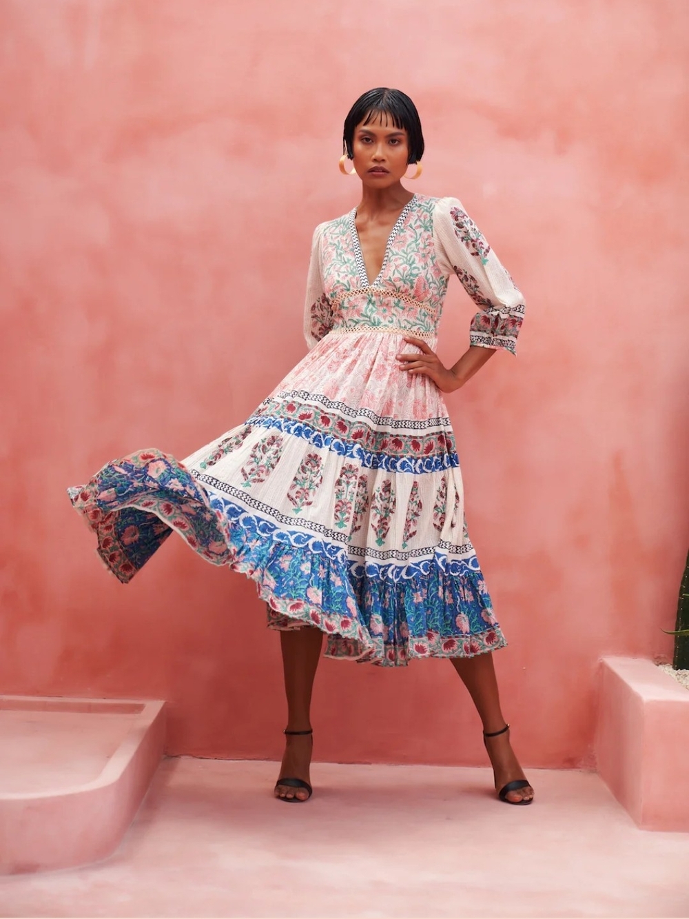 Boho Chic Bohemian Dress Small New Mo Maya  Peacock Flare Dress